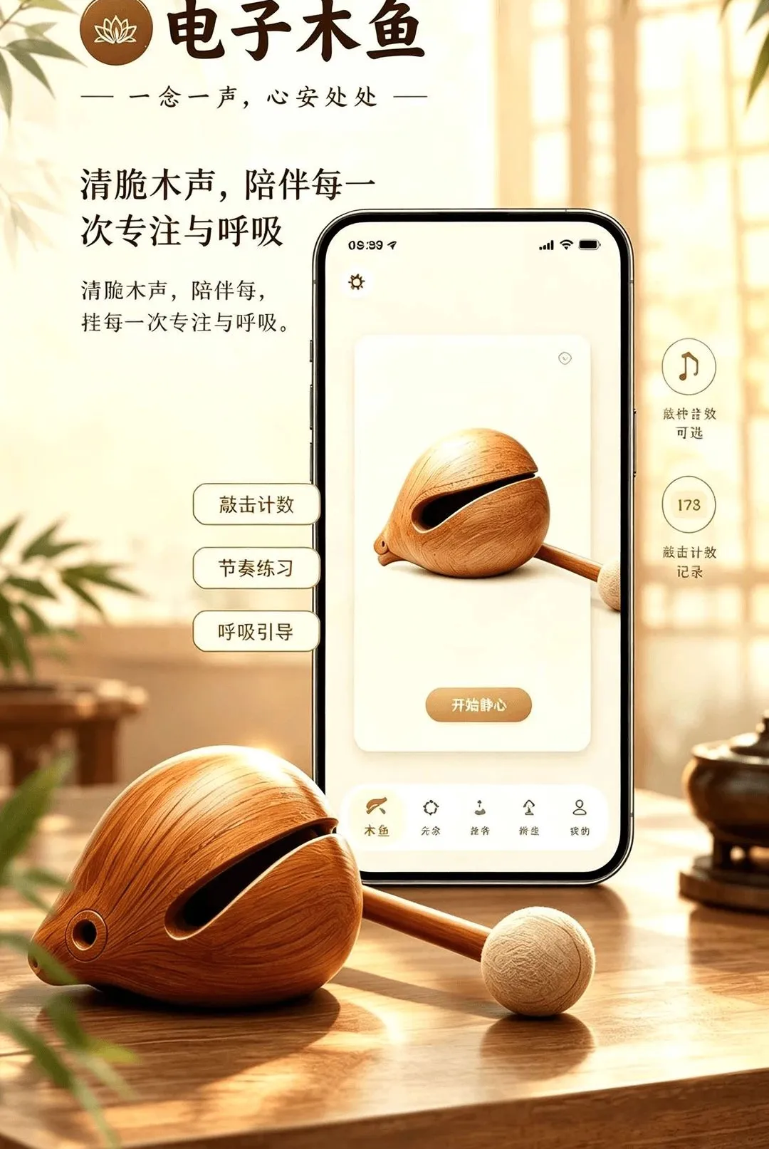 木鱼诵经(电子静心器物)v1.0.0 免费版截图1